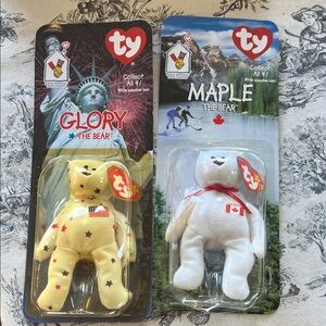 Ty Beanie Baby Glory and Maple Bears with Patriotic Designs